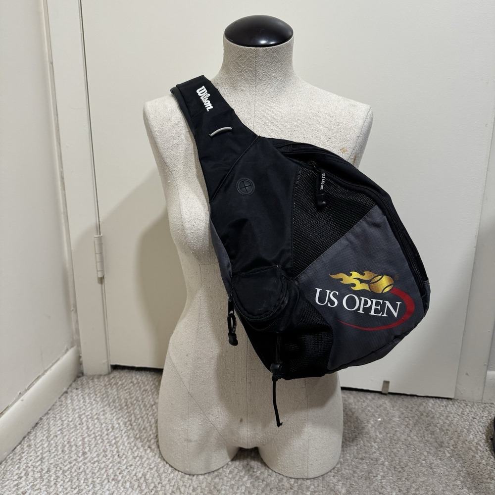 Wilson US Open Tennis Sling Crossbody Black Gray Travel Bag